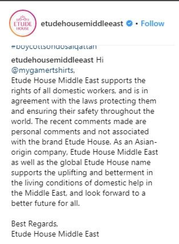 Etude House Middle East responds to users calling for Sondos Alqattan's boycott