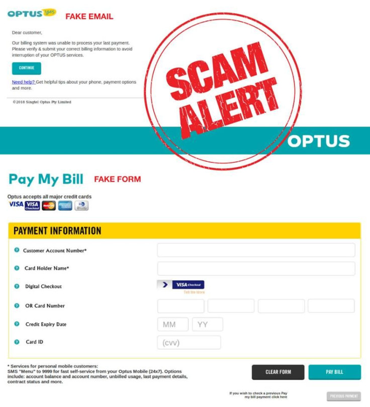 A phishing scam that is designed to look like an official Optus email
