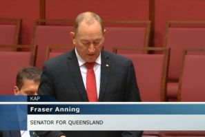 Fraser Anning delivers his maiden speech at the Australian Parliament on Aug. 14, 2018, Tuesday.