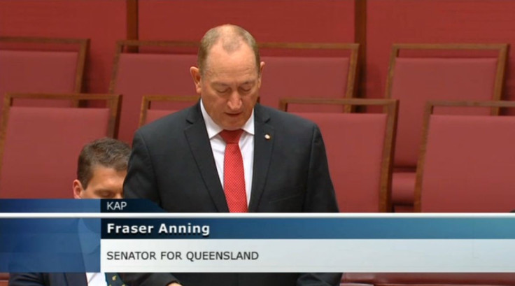 Fraser Anning delivers his maiden speech at the Australian Parliament on Aug. 14, 2018, Tuesday.