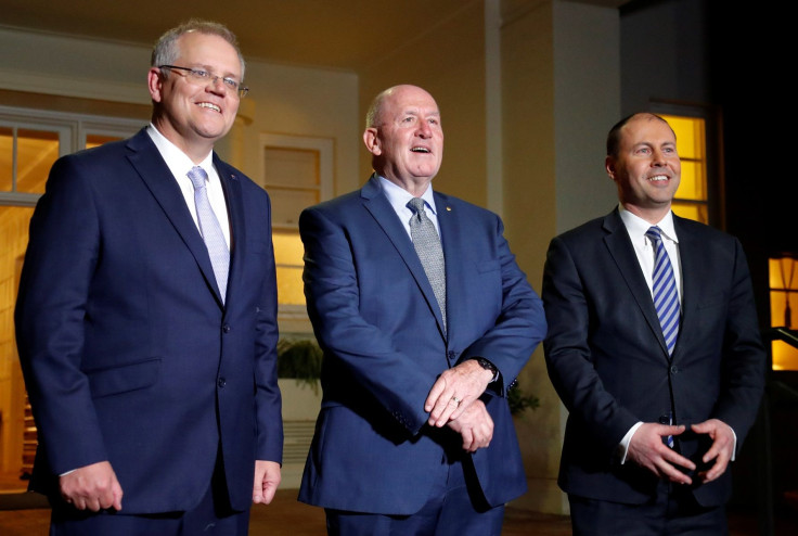 The new Australian Prime Minister Scott Morrison, the new Treasurer Josh Frydenberg and Governor General of Australia Peter Cosgrove