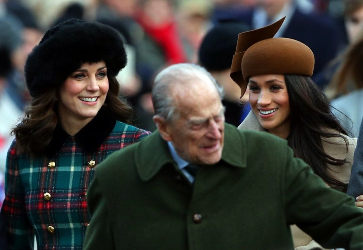 Catherine, Duchess of Cambridge and Meghan Markle, Duchess of Sussex, with Prince Philip, Duke of Edinburgh