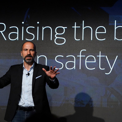 The Chief Executive Officer (CEO) of ride-sharing app Uber Dara Khosrowshahi pictured on stage during an event in New York City, New York, U.S., September 5, 2018.