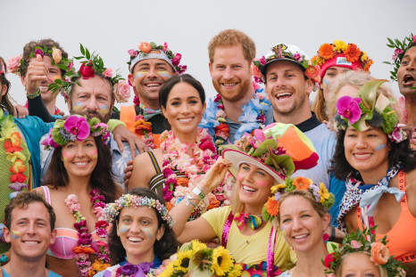 Prince Harry and Meghan Markle with OneWave community at Bondi Beach on Oct. 19, 2018.
