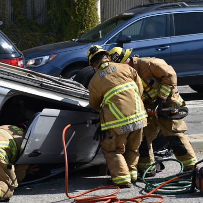car accident, fire fighters