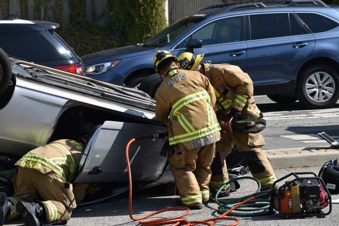 car accident, fire fighters