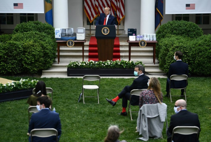 US President Donald Trump at a press conference in the White House Rose Garden