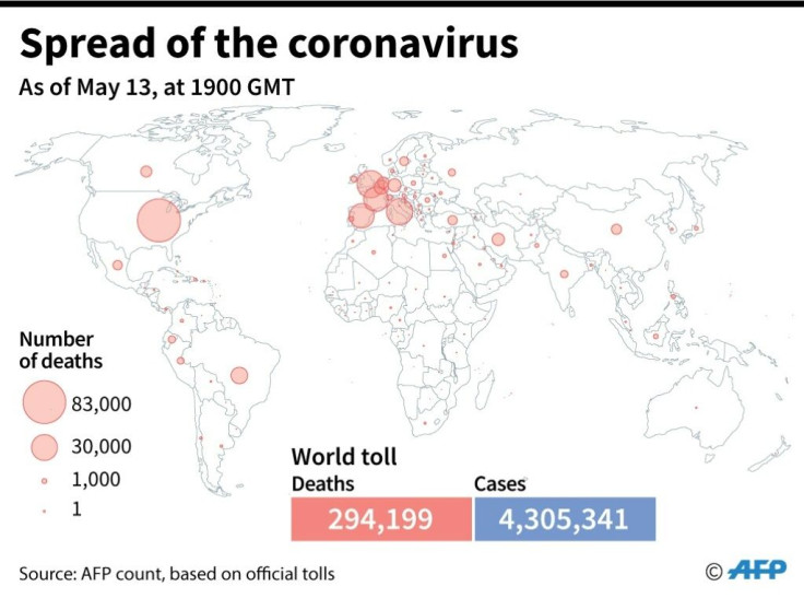 World map showing official number of coronavirus deaths per country