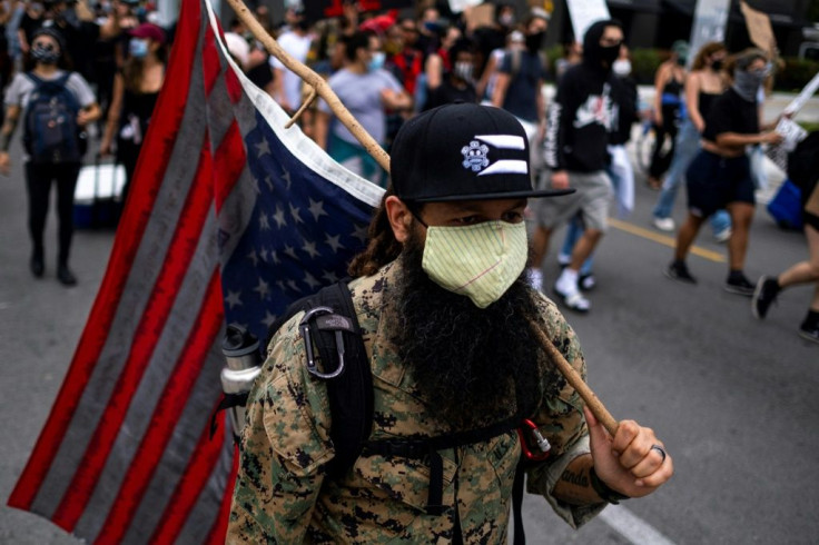 Puerto Rican veteran Hipolito Arriaga, 36, marching during a rally in Miami, Florida in response to the recent death of George Floyd on June 2, 2020