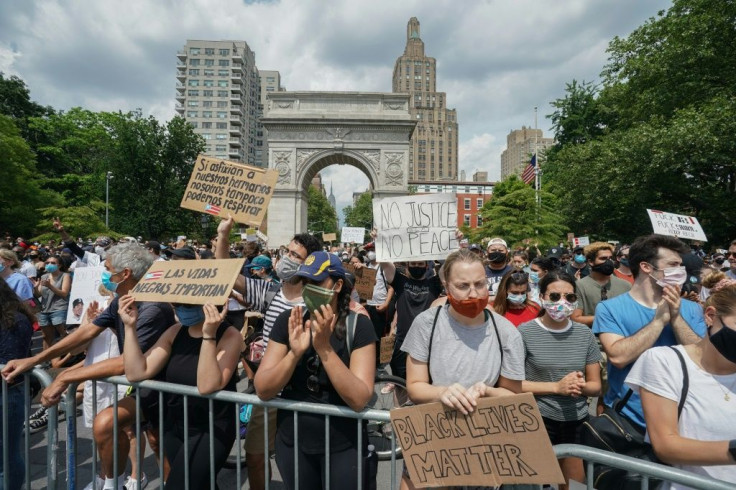 Protesters fill New York's Washington Square Park during a peaceful protest against police brutality and racism, on June 6, 2020
