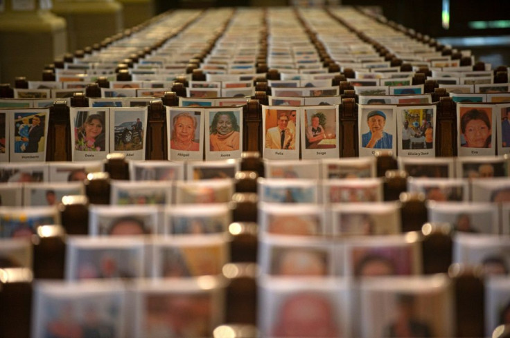 More than 5,000 portraits of Peruvian victims of COVID-19 are displayed in Lima's cathedral