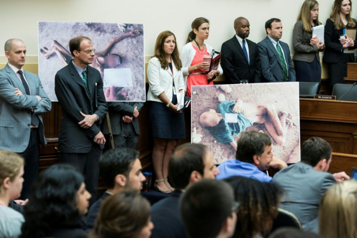 The Syrian Army police photographer defector known as "Caesar" briefs the US House Foreign Affairs Committee on the torture and killing of anti-regime activists in 2014