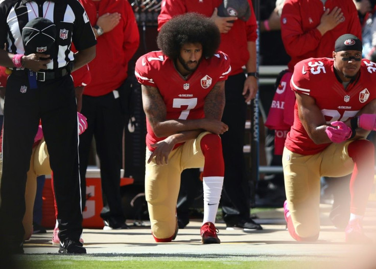 Donald Trump's comments on giving Colin Kaepernick (C) another shot comes after NFL commissioner Roger Goodell encouraged teams to sign the former San Francisco quarterback