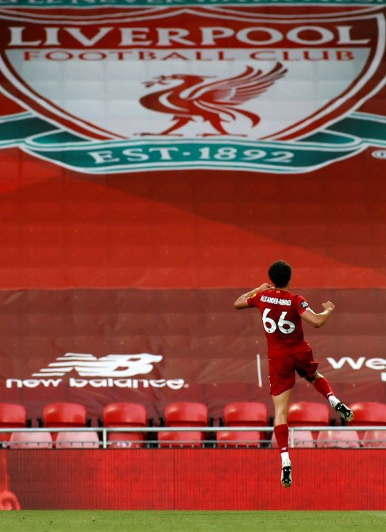 Trent Alexander-Arnold celebrates his stunning free-kick