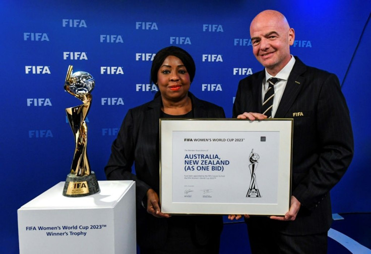 FIFA secretary general Fatma Samoura and president Gianni Infantino after the announcement that Australia and New Zealand would host the 2023 women's World Cup