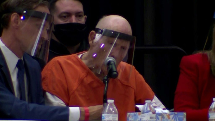 Joseph James DeAngelo Jr, known as "The Golden State Killer," pleads guilty on a makeshift stage in a university ballroom in Sacramento, California to multiple murders, as well admitting to dozens of rapes and kidnappings