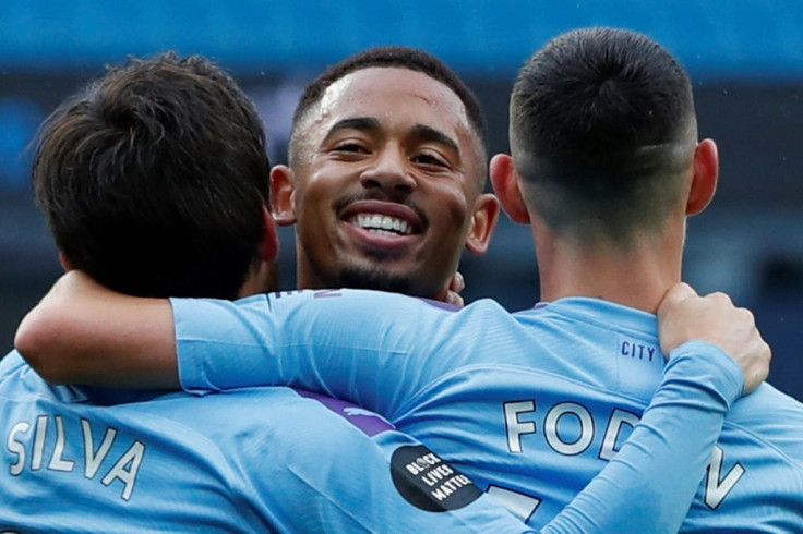 Jesus smiles: Gabriel Jesus scored his first goal since February for Manchester City