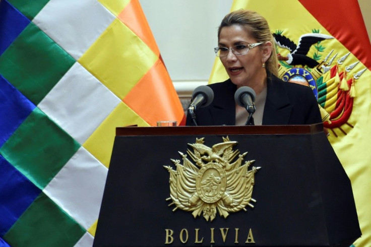 Bolivia's interim president Jeanine Anez, shown in this January 28, 2020 photo, said she got tested for coronavirus after four of her cabinet members tested positive in recent days
