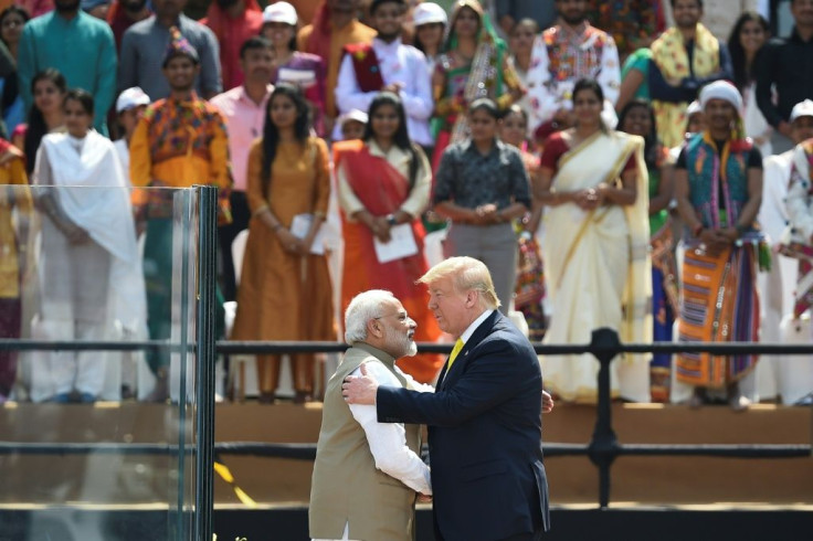 India's Prime Minister Narendra Modi embraces US President Donald Trump turning a February 2020 rally in the Indian leader's home state of Gujarat