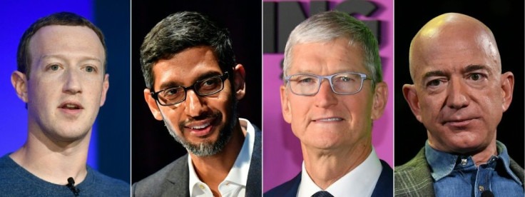 Big tech CEOs (L-R) Mark Zuckerberg of Facebook, Sundar Pichai of Google, Tim Cook of Apple and Jeff Bezos of Amazon are scheduled to testify in Congress later this month