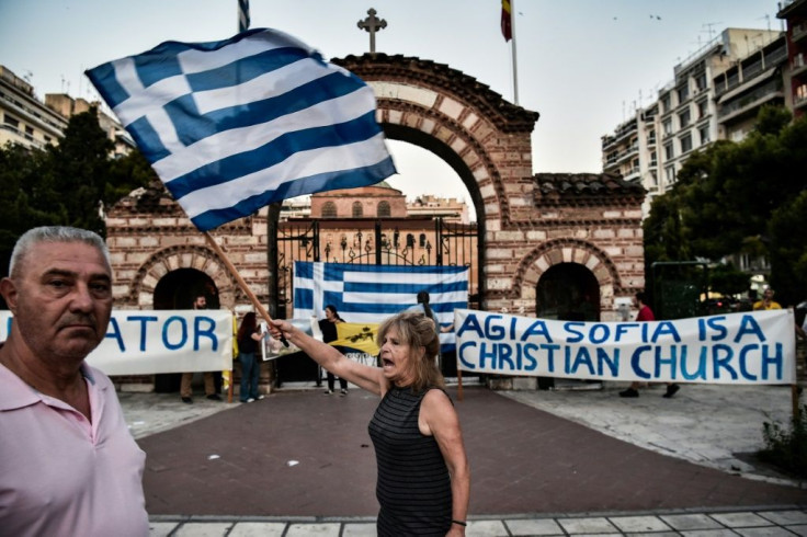 Some Greeks protested outside the Agia Sofia church of Thessaloniki, in northern Greece, when news broke of Turkeyâs decision