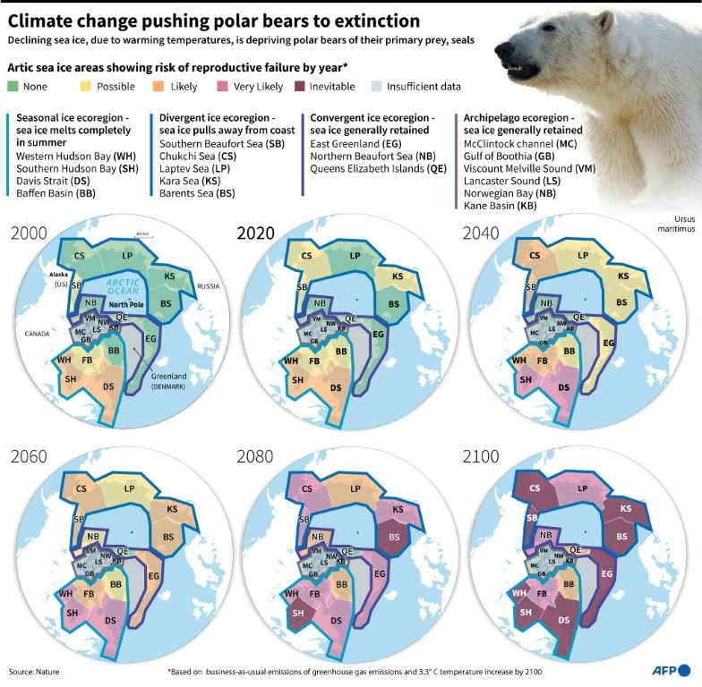 Climate Change On Track To Wipe - Maps Polar Bear Populations Showing Progression Towards Extinction End Century 