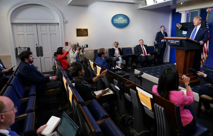 President Donald Trump speaks on April 23, 2020 during the daily coronvirus task force press briefing in which he suggested injecting disinfectant could help fight coronavirus