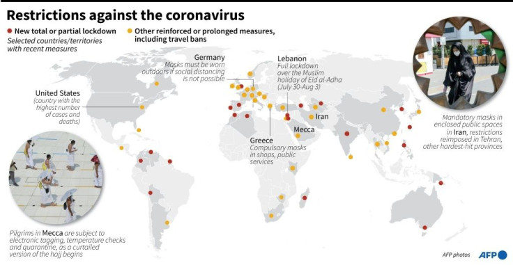 Selected countries and territories that have recently adopted new measures to slow the spread of COVID-19, as of July 29.