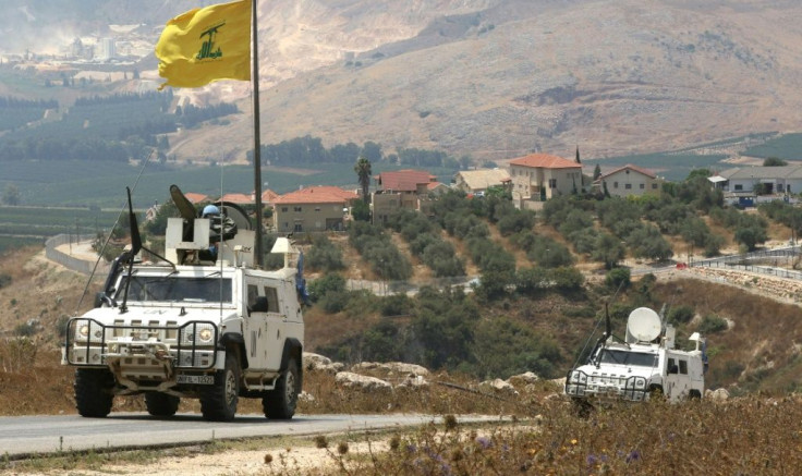 The United Nations peacekeeping force (UNIFIL) on patrol along the southern Lebanese border with Israel near the northern Israeli town of Metula on July 28