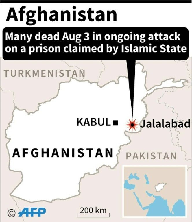 Map of Afghanistan locating Jalalabad, where armed men stormed a prison in eastern Afghanistan on Sunday