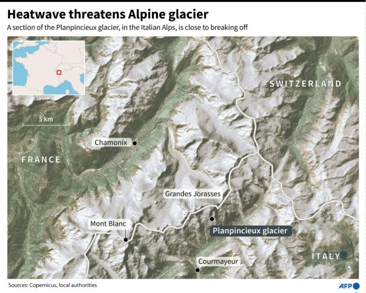 A map of the Plapincieux glacier in the Italian Alps