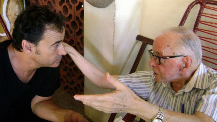 Spanish bishop Pedro Casaldaliga, shown here speaking to actor Eduard Fernandes in an undated photo released by Minoria Absoluta Productions, has died aged 92 in Brazil