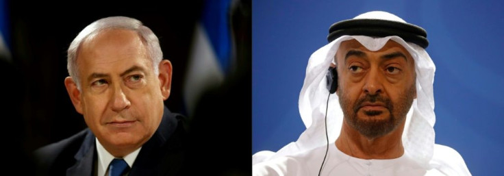 Israeli Prime Minister Benjamin Netanyahu (L) and the UAE ruler, Abu Dhabi's Crown Prince Mohammed bin Zayed