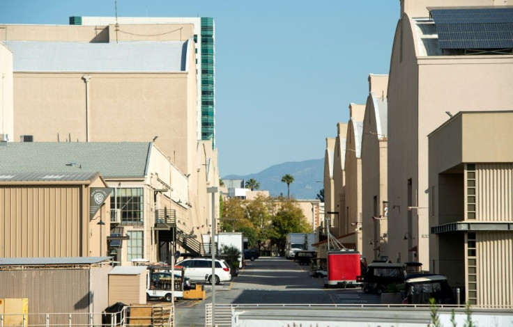 An empty street between sets at the Warner Bros lot in Los Angeles, where production has largely halted during the coronavirus pandemic