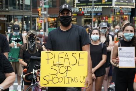 Demonstrators also marched in New York City on August 24, 2020 demanding justice for Jacob Blake, shot in the back by a white police officer