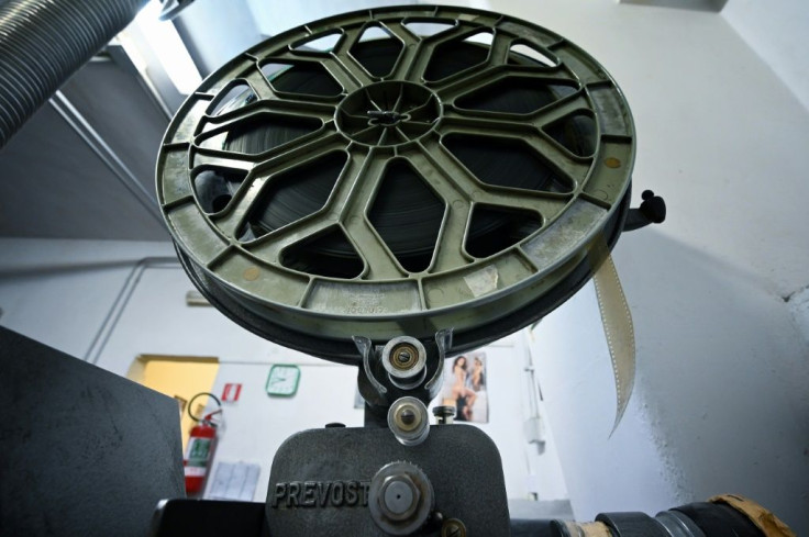 The projection room has two imposing Prevost P55 reel projectors that are over 50 years old