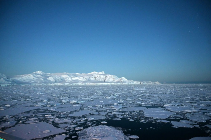 Night view of glaciers at Chiriguano bay in the South Shetland Islands, Antarctica on November 08, 2019