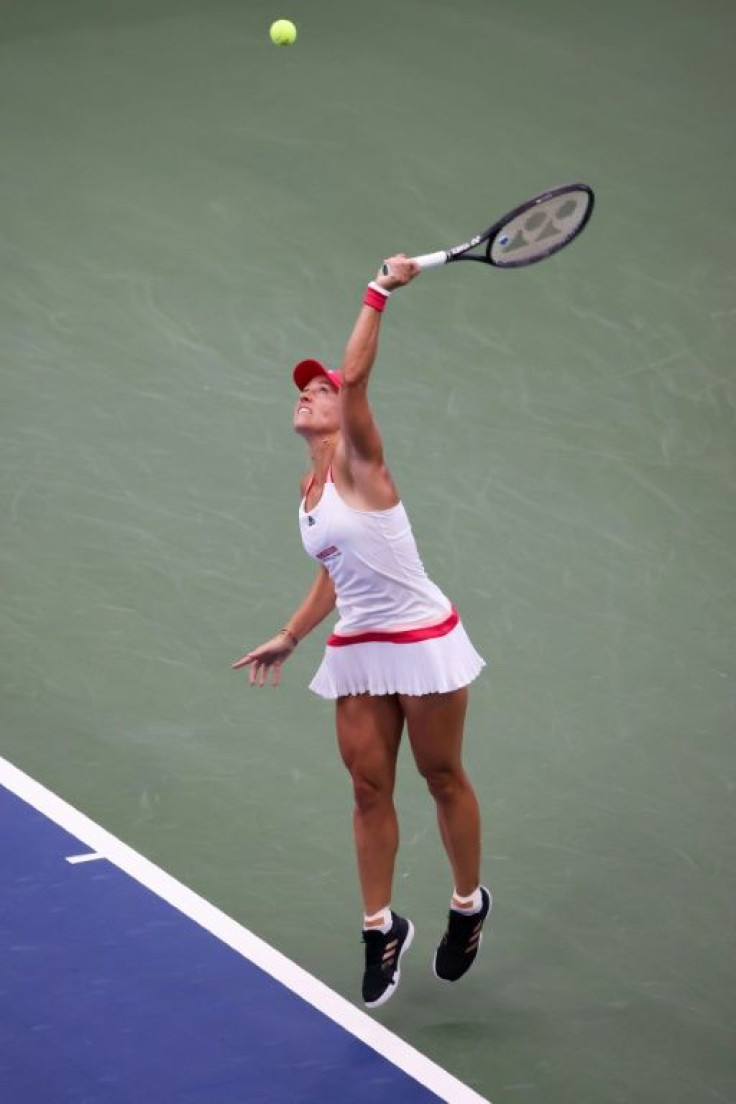Angelique Kerber of Germany serves during her  second-round match against Anna-Lena Friedsam of Germany on day three of the 2020 US Open