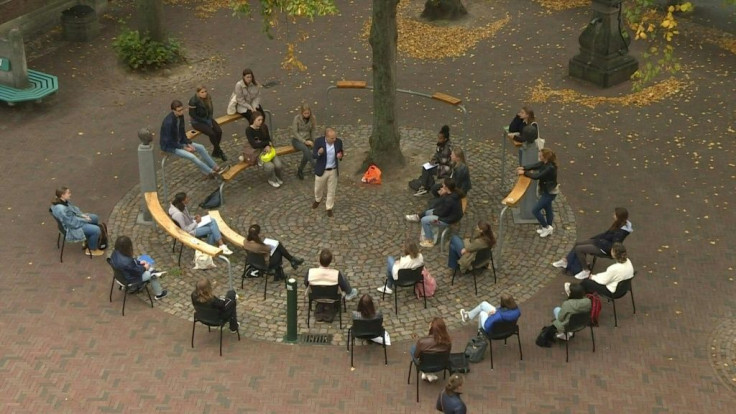 A Dutch university is holding open-air classes in parks, public squares and parking lots to limit the number of lectures taking place online because of the coronavirus pandemic
