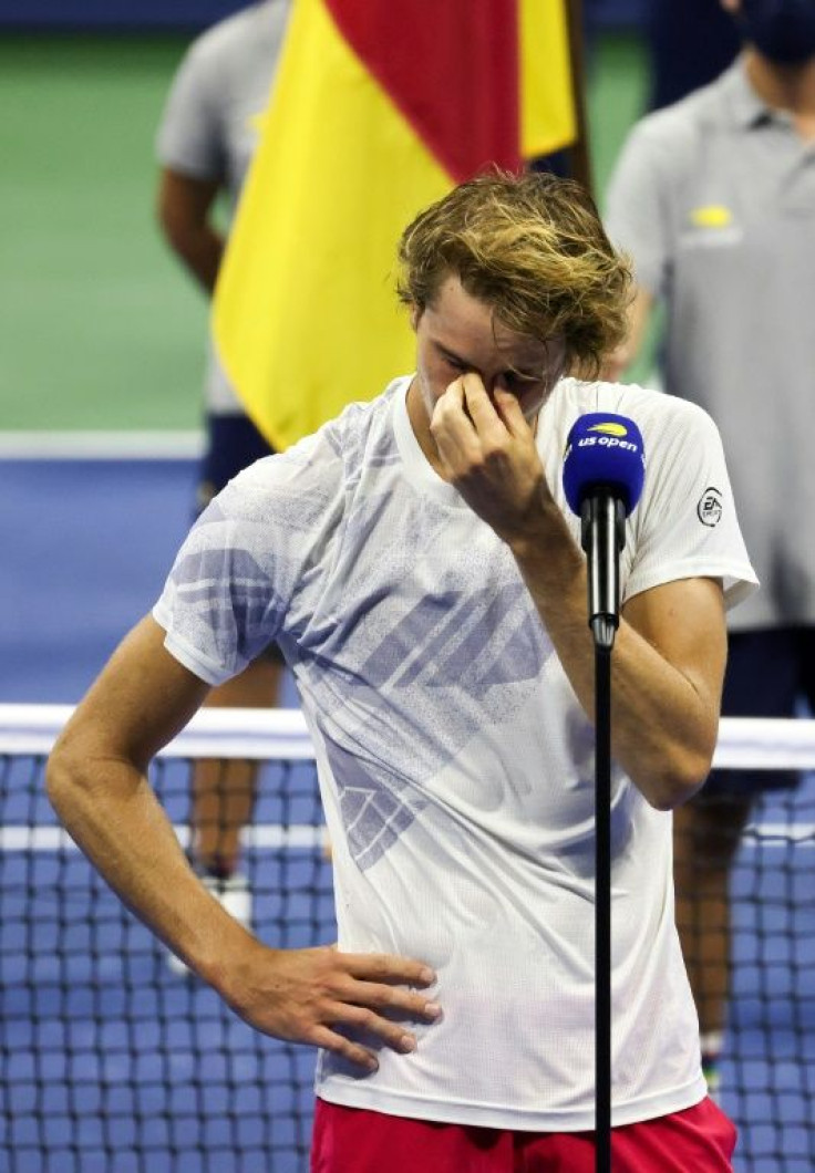 Alexander Zverev of Germany during his runner-up speech at the 2020 US Open