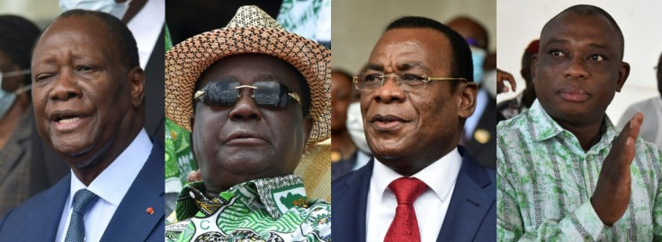 In the running: from the left, outgoing President Ouattara; former president Bedie; opposition Ivorian Popular Front president N'Guessan; and former prime minister Bertin