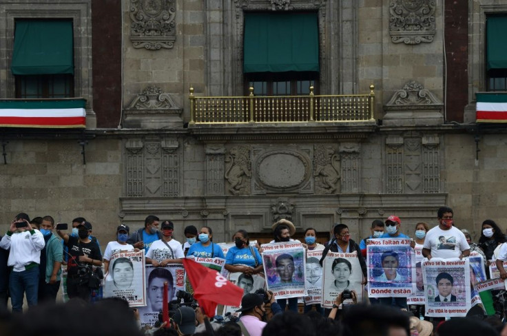 Demonstrators in Mexico City mark the sixth year of the disappearance of 43 students of the teaching training school in Ayotzinapa on September 26, 2020