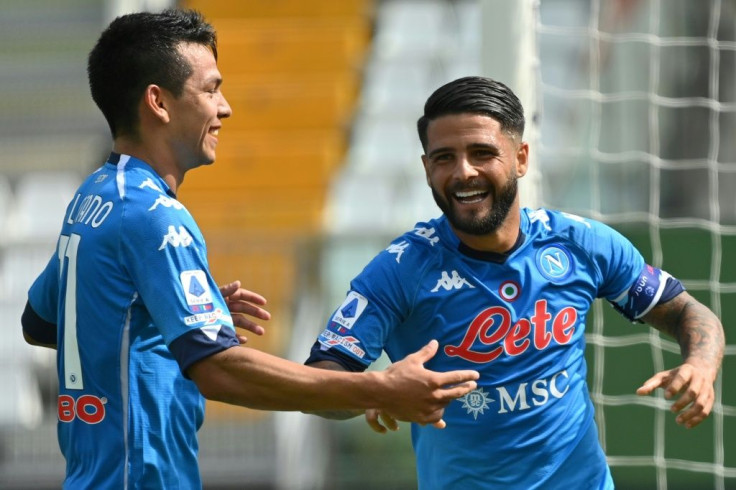 Napoli forward Hirving Lozano (L) scored twice but Lorenzo Insigne (R) went off injured.