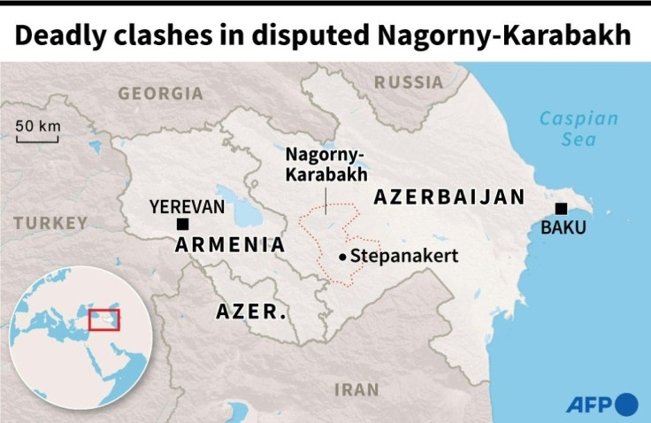 Map of Azerbaijan and Armenia locating Azerbaijan's breakaway region of Nagorny Karabakh.