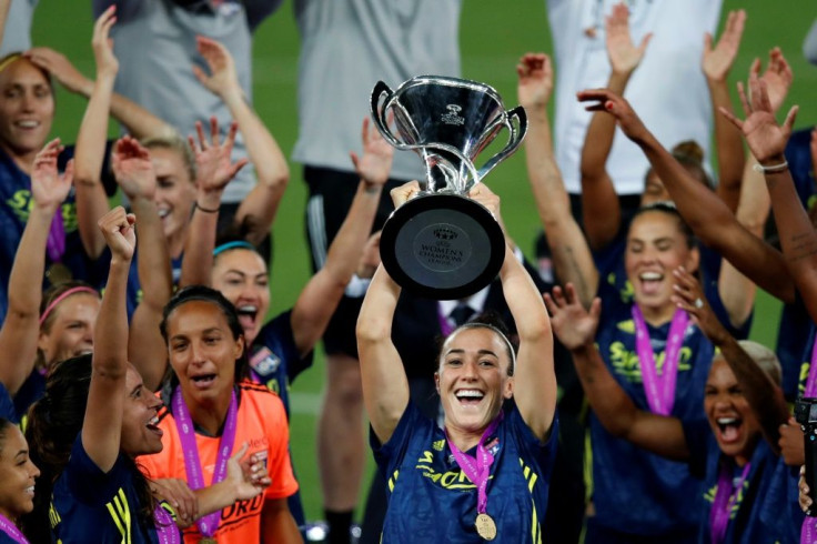 Homecoming: Lucy Bronze (centre) has returned to Manchester City after winning three Champions Leagues in three years with Lyon
