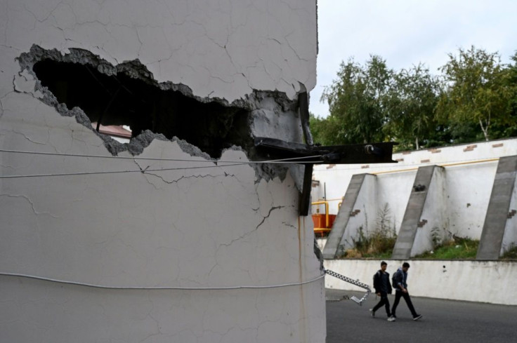 An apartment building was damaged by shelling in the Nagorny Karabakh's main city of Stepanakert