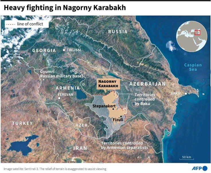 Map locating the separatist region of Nagorny Karabakh in Azerbaidjan, which has a majority Armenian population.