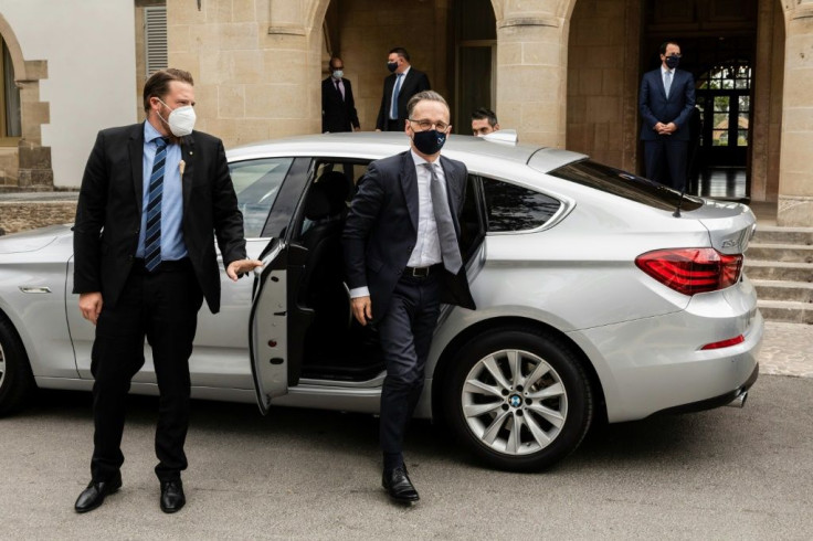 German Foreign Minister Heiko Maas, who has criticized Turkey's return of a ship to contested waters, arrives for talks at the presidential palace in Nicosia, Cyprus