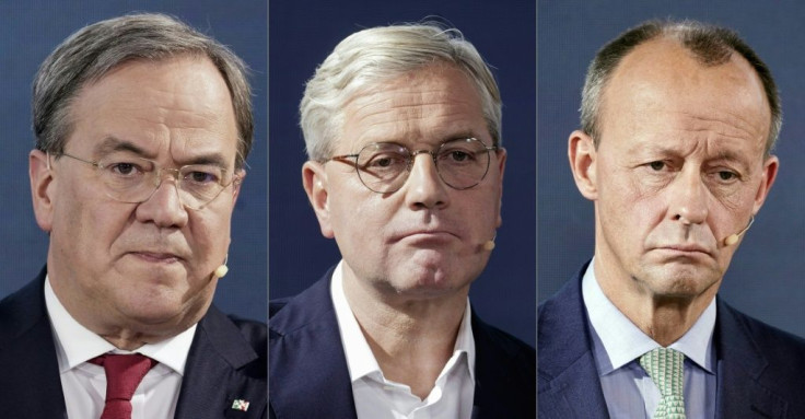 the three candidates for the leadership of the Christian Democratic Union party (CDU)during the online debate. Left to right - Armin Laschet, Norbert Roettgen, Friedrich Merz