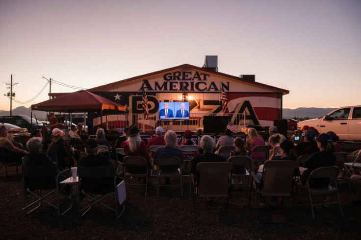 Donald Trump supporters watching the last presidential debate in Golden Valley, Arizona -- the event saw Trump pivot to a far more cheerful, even-keeled demeanour